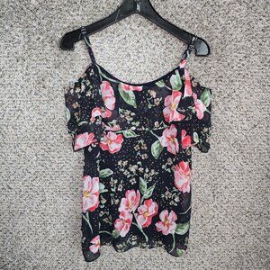 CAbi‎ Top Womens Small Navy Blue Floral Print Cold Shoulder Camisole Style 5220